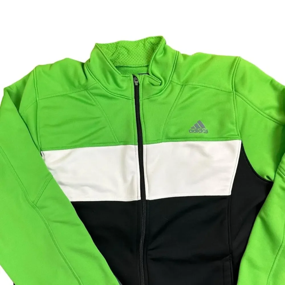 Adidas Marathon 10 Track Athletic Jacket Size Large 3 Stripes Green Black White
